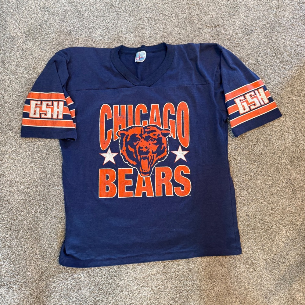 Vintage Chicago Bears Garan Jersey T Shirt Navy Blue GSH Sleeve L Made in USA